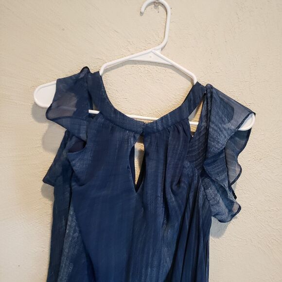 CHICO's size 2 medium indigo cold shoulder lined halter dress handkerchief hem - Picture 7 of 7
